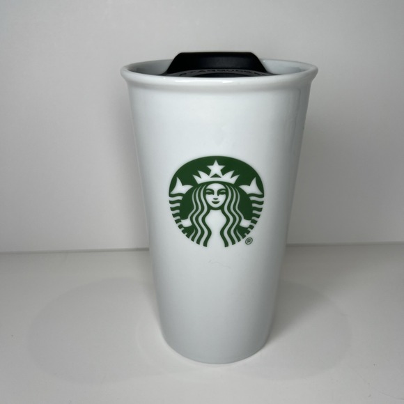 Starbucks Other - Starbucks White Ceramic Tall Coffee Travel Cup Mug Tumbler 10 oz w/ Lid Mermaid